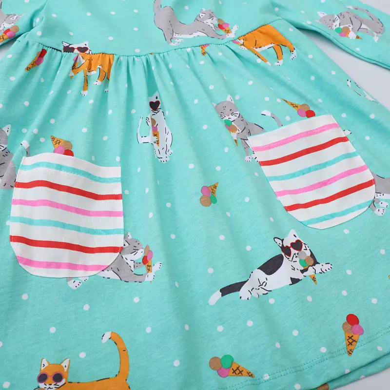 Hot Sale Kids Girl Cat Princess Dress for 2-7 Years Girls Birthday Party Pocket Dresses