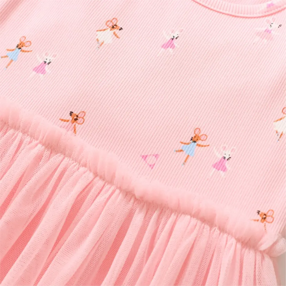 Summer Cotton Baby Girls Cartoon Infant Mesh Dresses Kids Clothes Pink Children 's Clothing Princess Vestidos