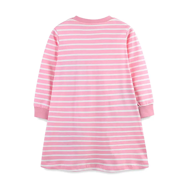 New Autumn Girl Dress Cute Dog Print Children's Clothing 2025 Pink Striped Fashion Princess Cartoon Comfortable