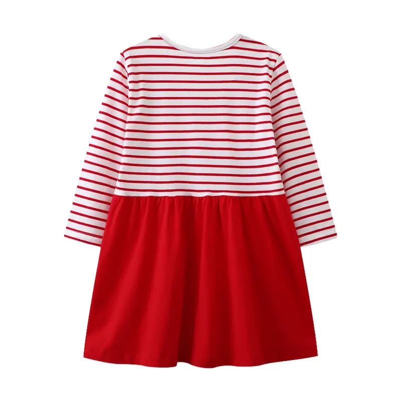 Autumn Hot Sale Red Striped Girl Birthday Party Casual Dress Cartoon Cat Girls Dresses