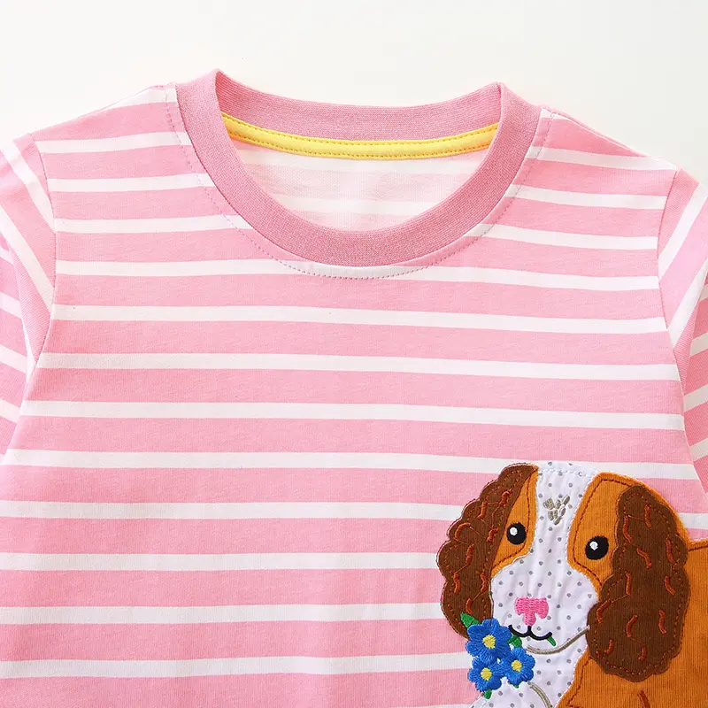 New Autumn Girl Dress Cute Dog Print Children's Clothing 2025 Pink Striped Fashion Princess Cartoon Comfortable