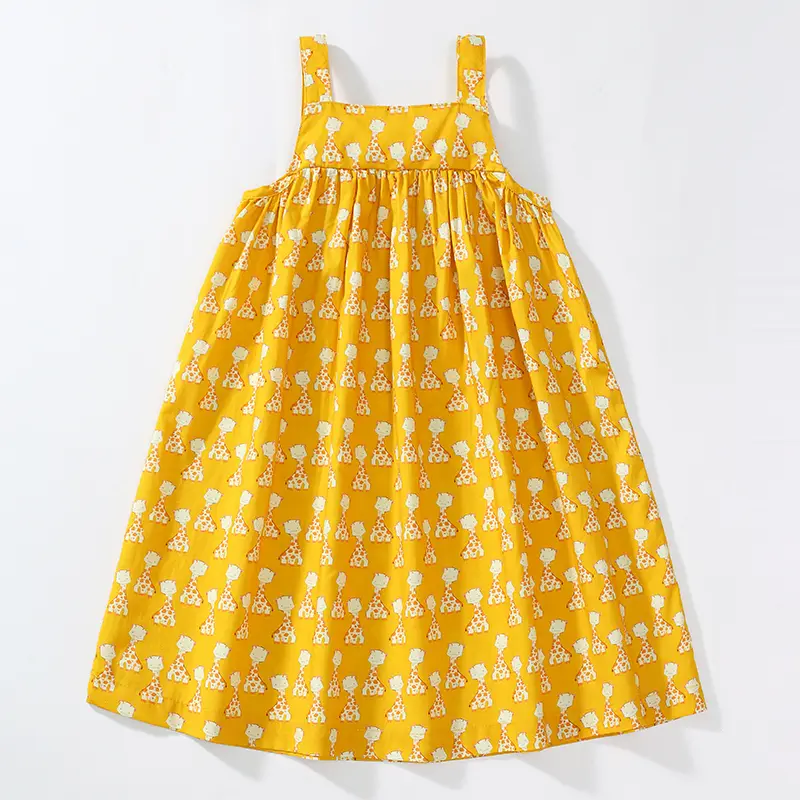 2025 Summer New Casual Girls Dress Full Yellow Giraffe Strap Dress Sleeveless Princess Girls' Fashion Skirt