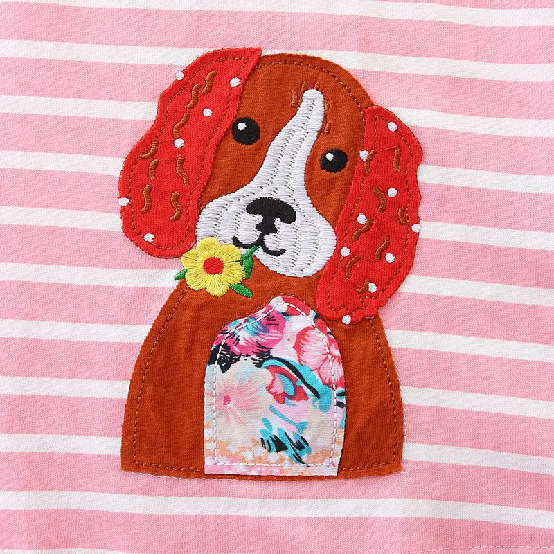 New Autumn Girl Dress Cute Dog Print Children's Clothing 2025 Pink Striped Fashion Princess Cartoon Comfortable