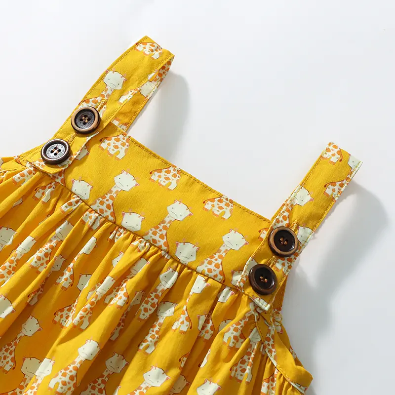 2025 Summer New Casual Girls Dress Full Yellow Giraffe Strap Dress Sleeveless Princess Girls' Fashion Skirt