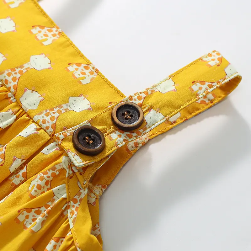 2025 Summer New Casual Girls Dress Full Yellow Giraffe Strap Dress Sleeveless Princess Girls' Fashion Skirt