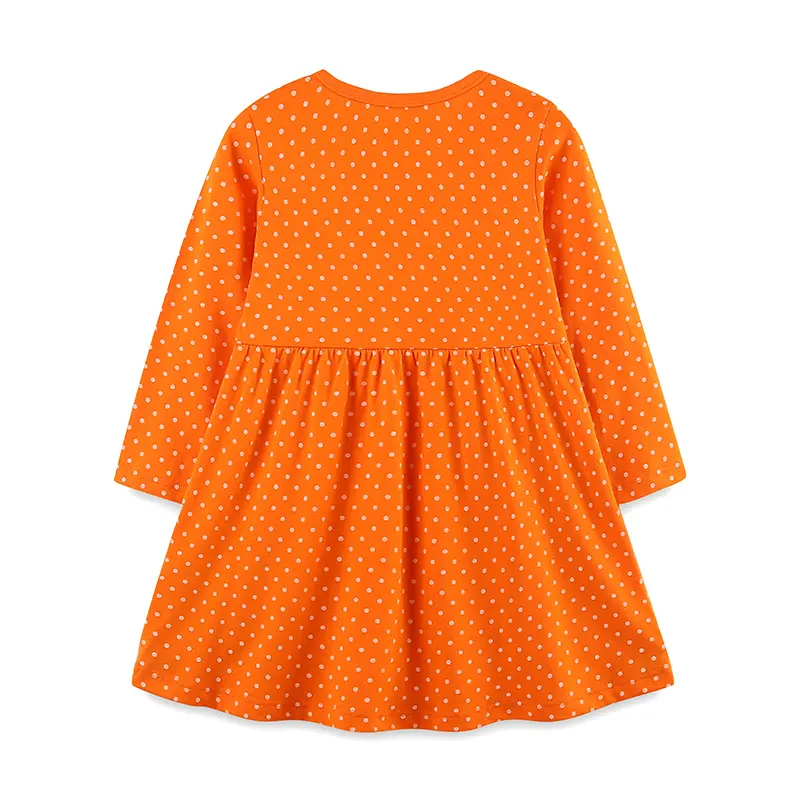 Autumn Children Dresses Girls Casual Long Sleeve Dress Orange Kids Vestidos Cotton Toddler Baby Girls Clothing 2-7y
