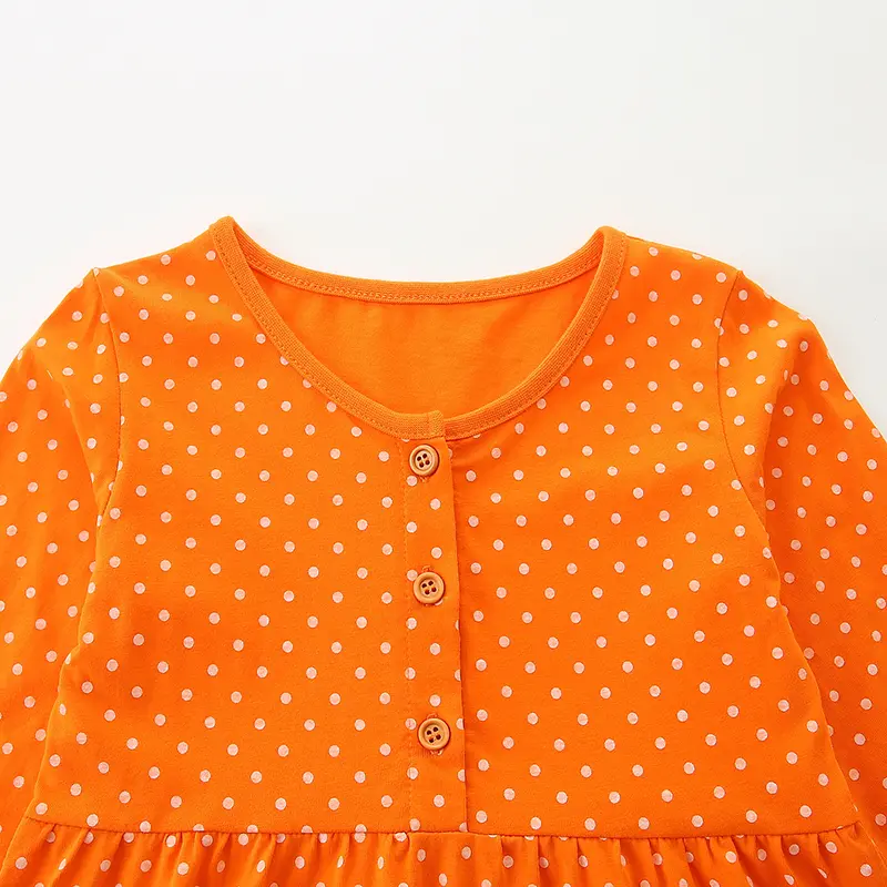 Autumn Children Dresses Girls Casual Long Sleeve Dress Orange Kids Vestidos Cotton Toddler Baby Girls Clothing 2-7y