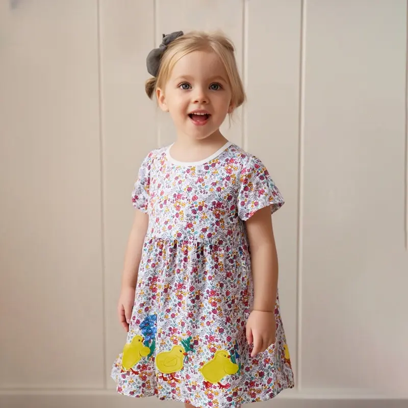 Short Sleeve Summer Baby Dress Cute Pattern Casual Kids Girls Clothing Dress Cotton 2-7y