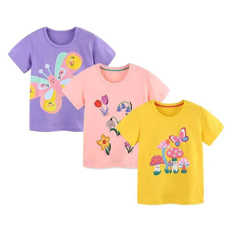 Cute Butterfly Flowers Print Kids T-Shirt Summer Children's Short-sleeved Casual Tops Girls Gifts