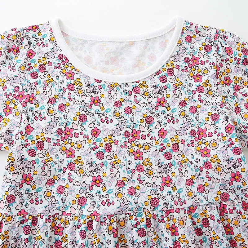Short Sleeve Summer Baby Dress Cute Pattern Casual Kids Girls Clothing Dress Cotton 2-7y