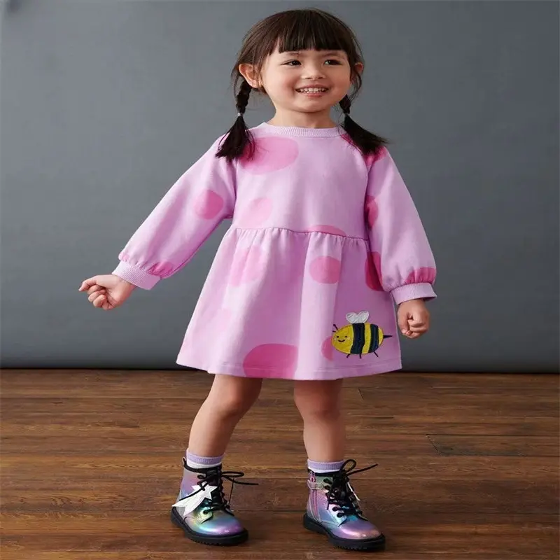 Long Sleeves Cartoon Cotton Bees Dress Autumn Spring Baby Girls Children's Clothing Kids Clothes