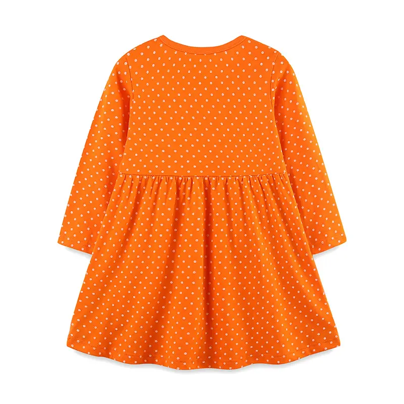 Girls' Orange Polka Dot Dress Adorable Tractor Embroidery Soft and Comfortable Fabric Toddler Kids Dress