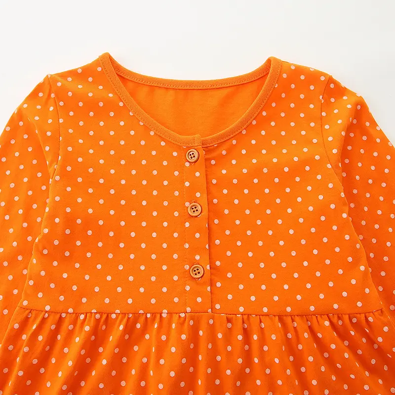 Girls' Orange Polka Dot Dress Adorable Tractor Embroidery Soft and Comfortable Fabric Toddler Kids Dress