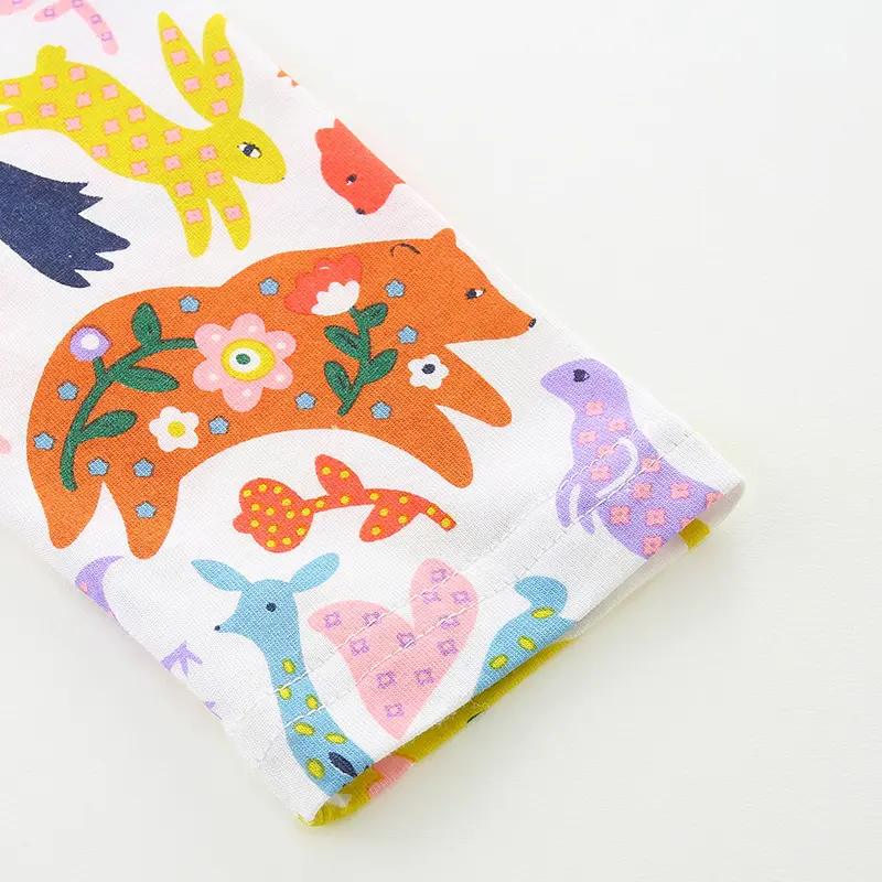 Girls' Long - Sleeve Dress - with Colorful Animal All - over Print and Navy Blue Striped Pockets - Suitable for Ages 2-7y