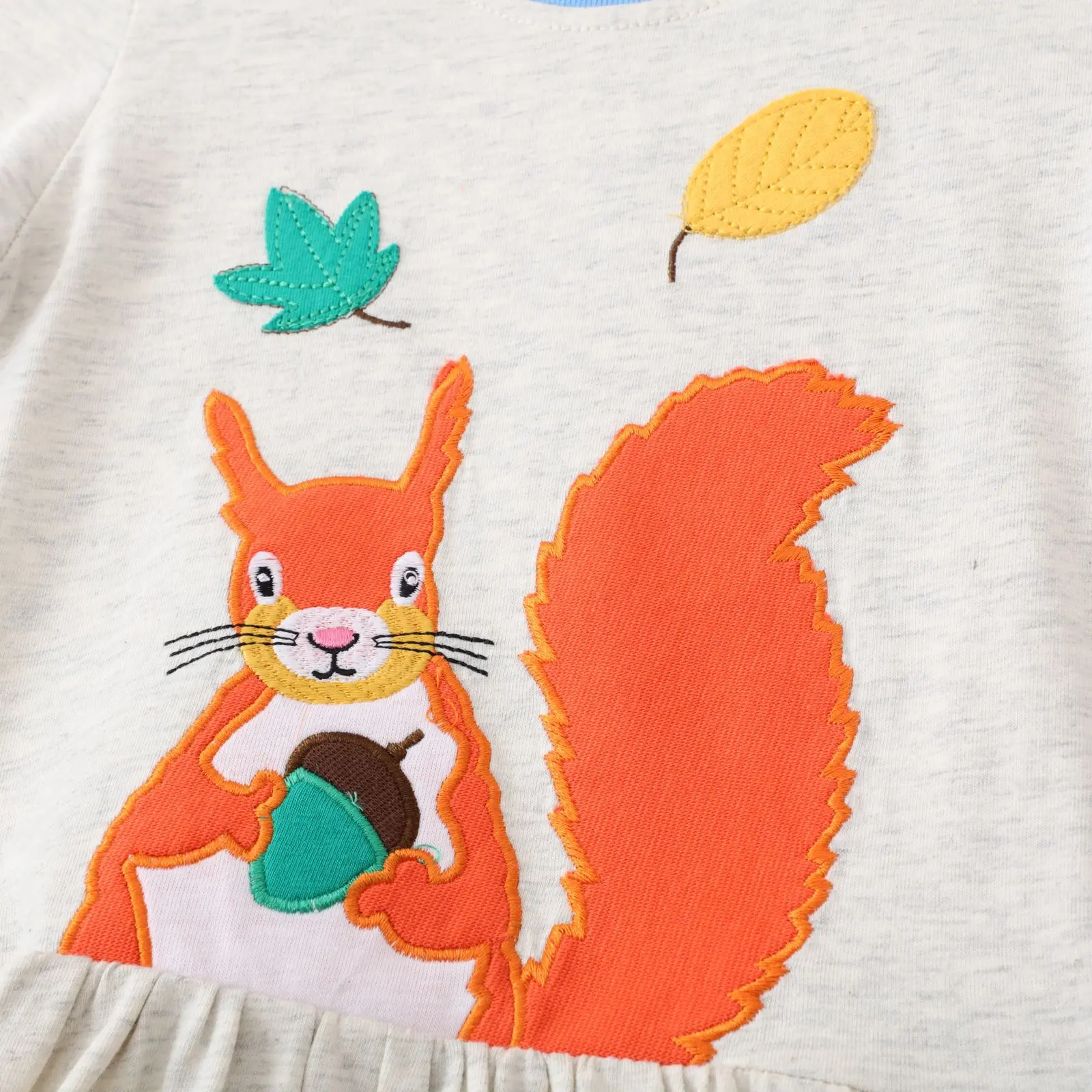Girls' Long Sleeve Squirrel Print Dress Soft Fabric Cute Autumn Themed Design Adorable Toddler Children Dress