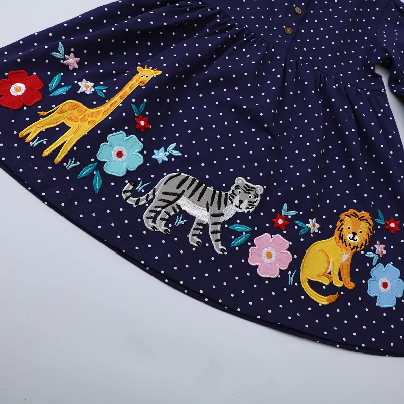 Girls Dresses Animals Applique Autumn Long Sleeve Kids Clothing Short Sleeve Baby Frocks 2-7y
