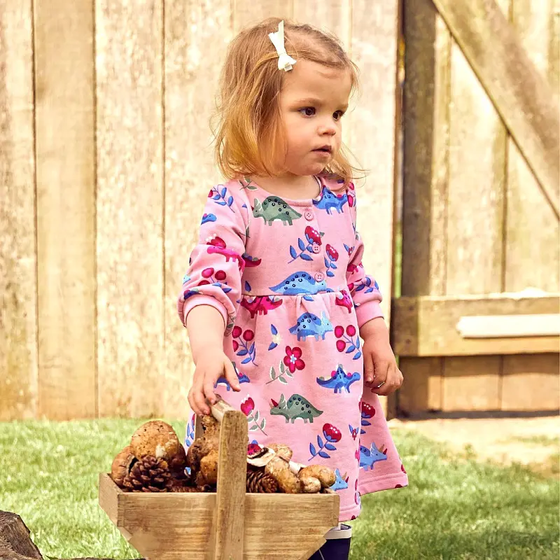 2025 Autumn Spring Children's Clothing Cotton Pink Dinosaurs Kids Clothes Baby Girls Cartoon Casual Dress