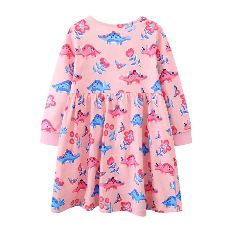 2025 Autumn Spring Children's Clothing Cotton Pink Dinosaurs Kids Clothes Baby Girls Cartoon Casual Dress