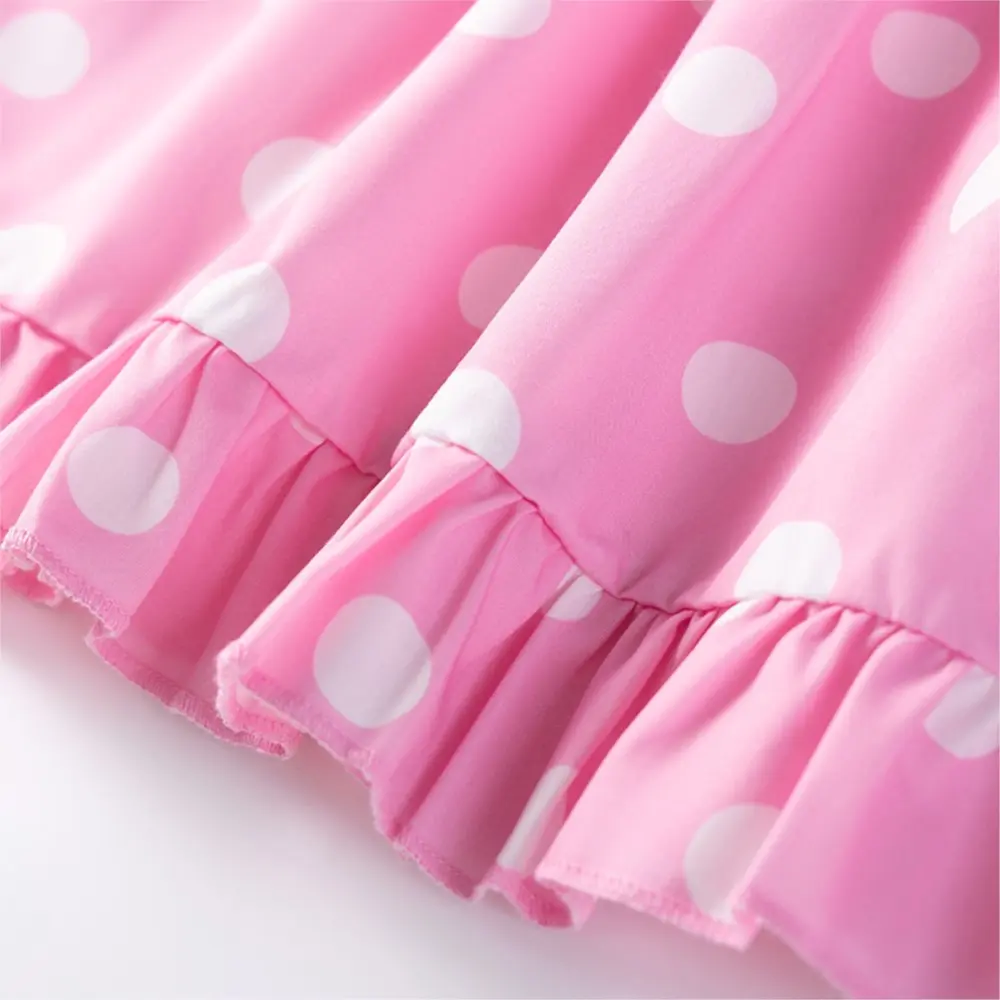 Girls' Short - Sleeve Dress - White Top with Elephant Print and Pink Polka - Dot Ruffled Bottom - Suitable for Ages 2-7y
