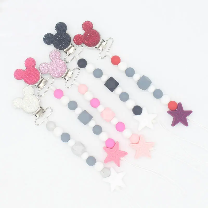 Silicone Star Beads Pacifier Clip Chain Strap Cute Dummy Nipple Leash Strap for Infant Toddler Baby Feeding