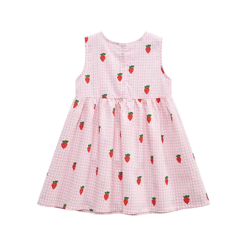 Summer Kids Girls Dress Sleeveless Outdoor Casual Strawberry Children Dresses For Girls Tank Teen Solid Kids Clothes