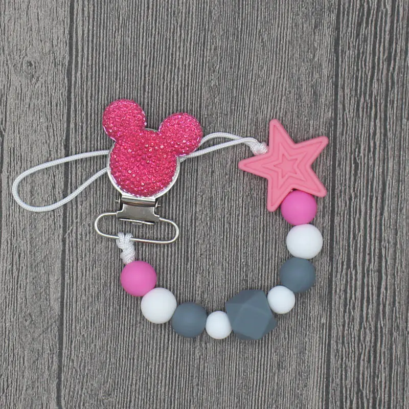 Silicone Star Beads Pacifier Clip Chain Strap Cute Dummy Nipple Leash Strap for Infant Toddler Baby Feeding