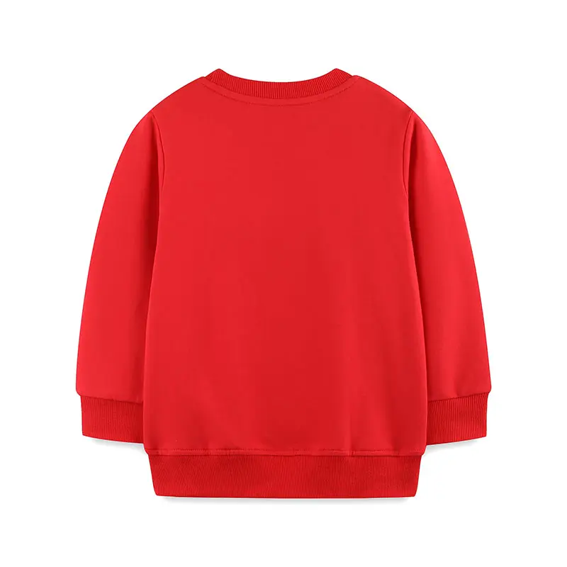 Kids' Red Christmas Themed Sweatshirt Adorable Reindeer Design with Festive Decorations
