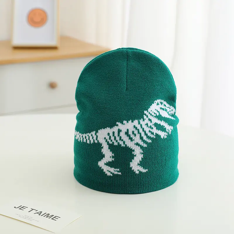 Dinosaur Patterned Knit Beanies for Kids in Multiple Colors Children Outdoor Caps