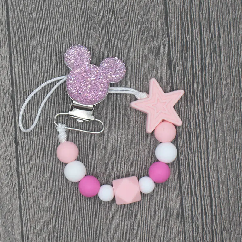 Silicone Star Beads Pacifier Clip Chain Strap Cute Dummy Nipple Leash Strap for Infant Toddler Baby Feeding