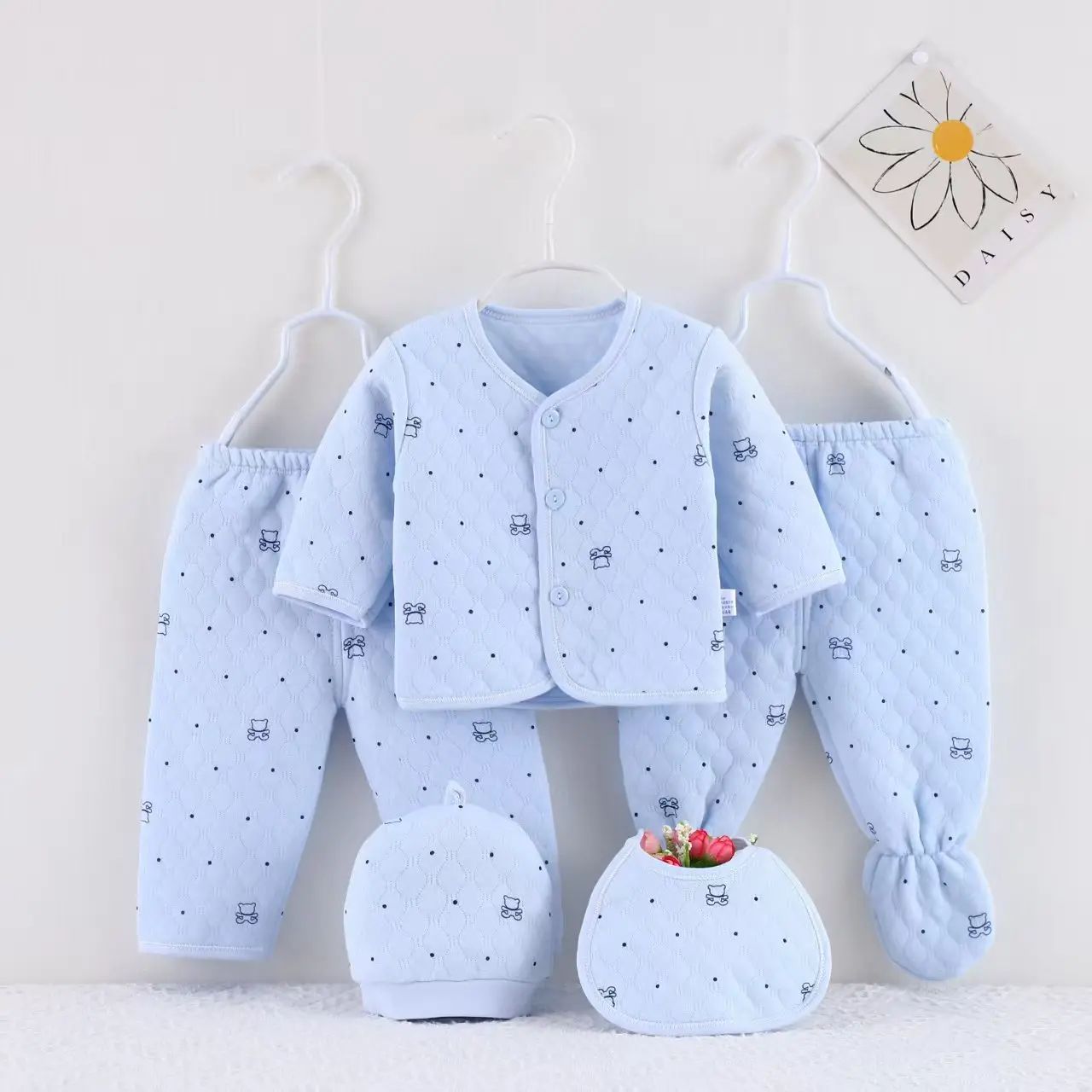 2025 Autumn Baby Boy Girl Clothes Long Sleeve Top Pants 5pcs Soft Suit Newborn Clothing Set