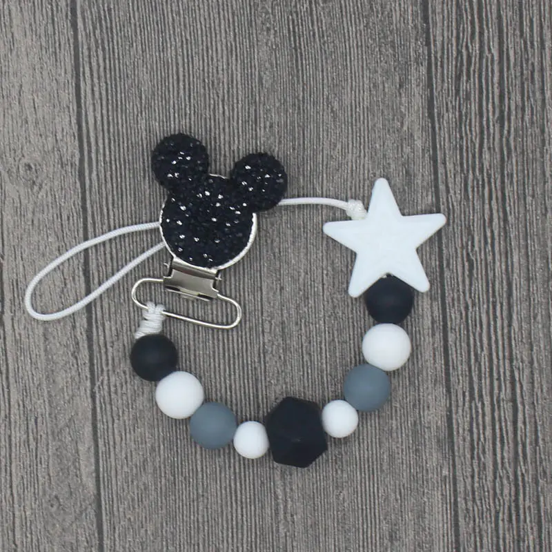 Silicone Star Beads Pacifier Clip Chain Strap Cute Dummy Nipple Leash Strap for Infant Toddler Baby Feeding