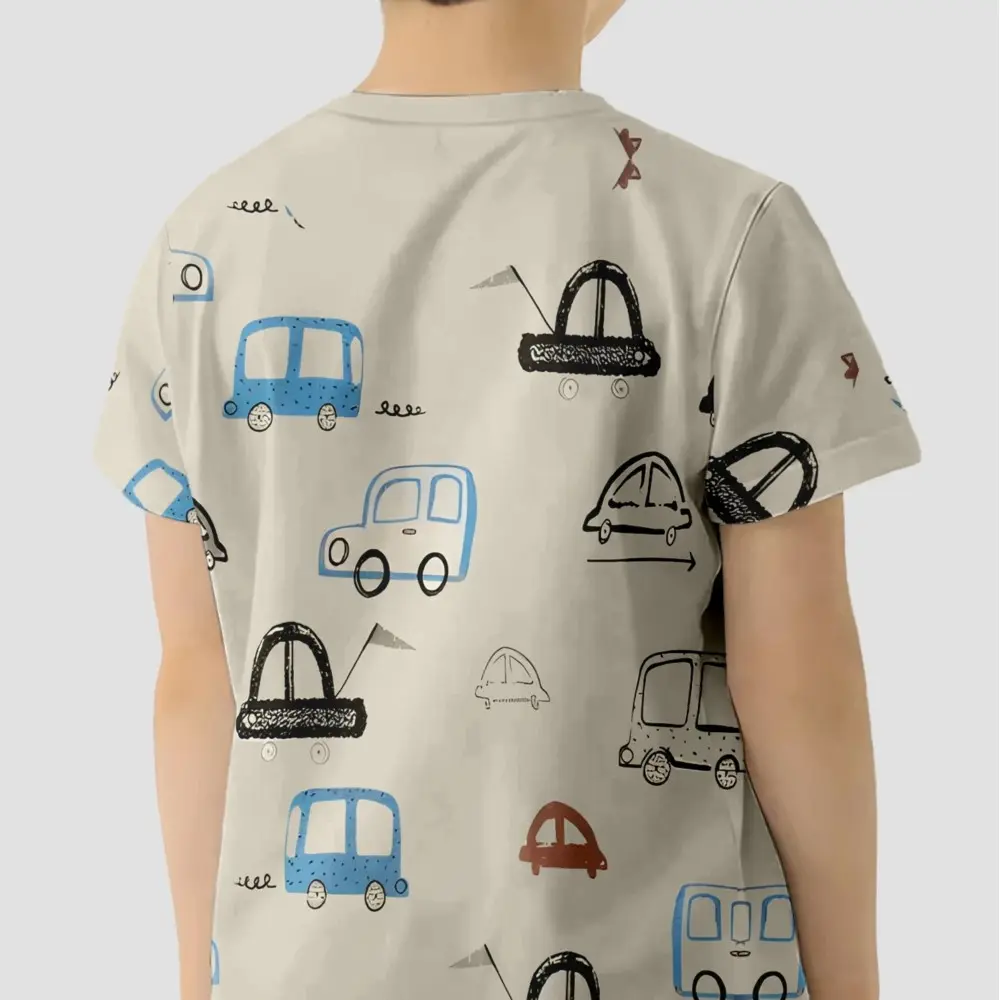 Boys' Short-Sleeve T-shirt Light Gray with Car Prints Suitable for Ages  2-9 years old