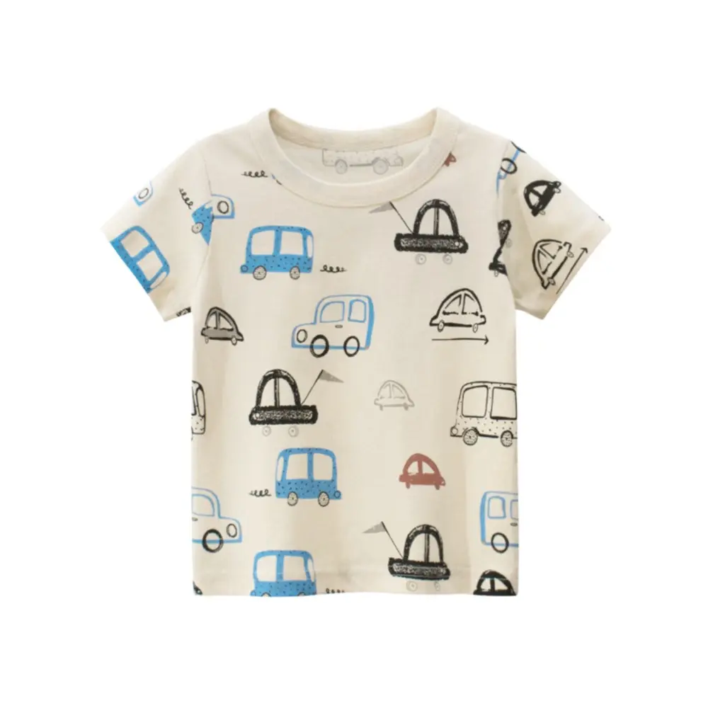 Boys' Short-Sleeve T-shirt Light Gray with Car Prints Suitable for Ages  2-9 years old
