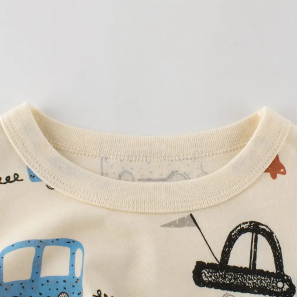 Boys' Short-Sleeve T-shirt Light Gray with Car Prints Suitable for Ages  2-9 years old