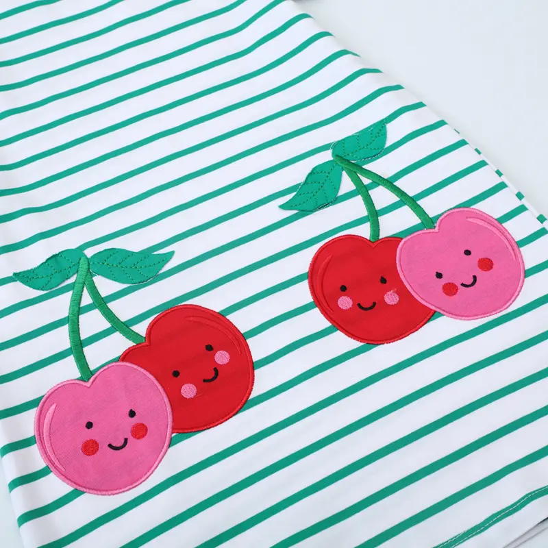 Summer Short Sleeve Baby Girls Dress Embroidered Cherry Kids Dresses Soft Clothing Holiday Casual