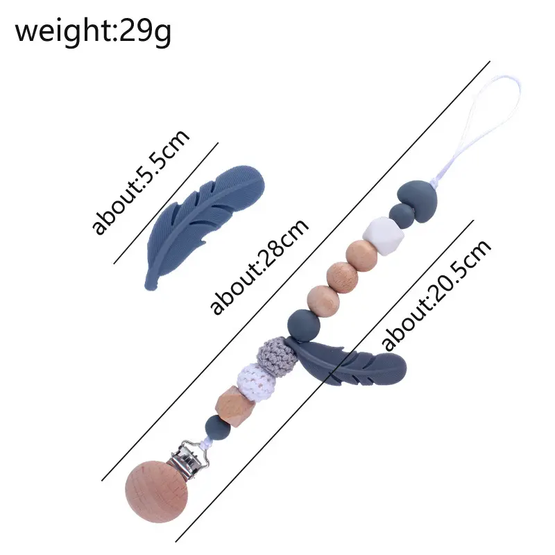 Baby Silicone Feather Bead Pacifier Chain Solid Color Nipple Holder Baby Accessories Cute Infant Kids Pacifier Clips