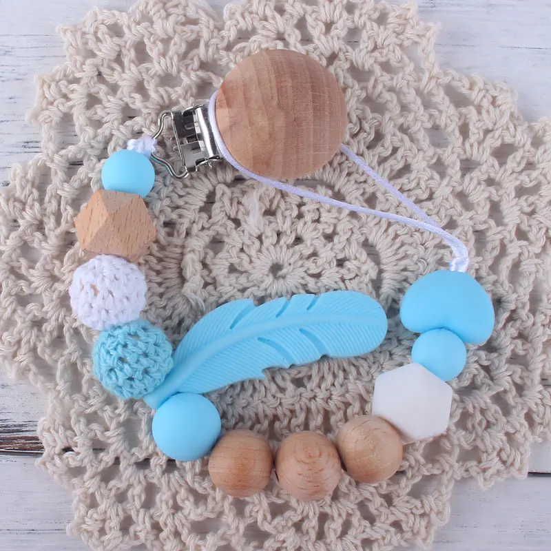 Baby Silicone Feather Bead Pacifier Chain Solid Color Nipple Holder Baby Accessories Cute Infant Kids Pacifier Clips