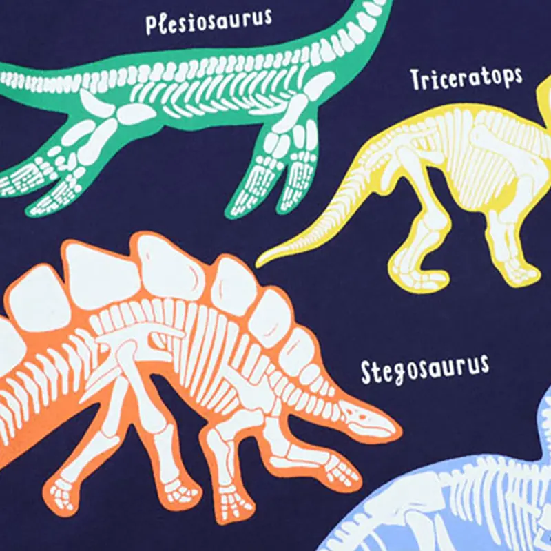 Boys' Navy Blue Short Sleeve T - shirt with Dinosaur Skeleton Print Suitable for Ages 2-7t