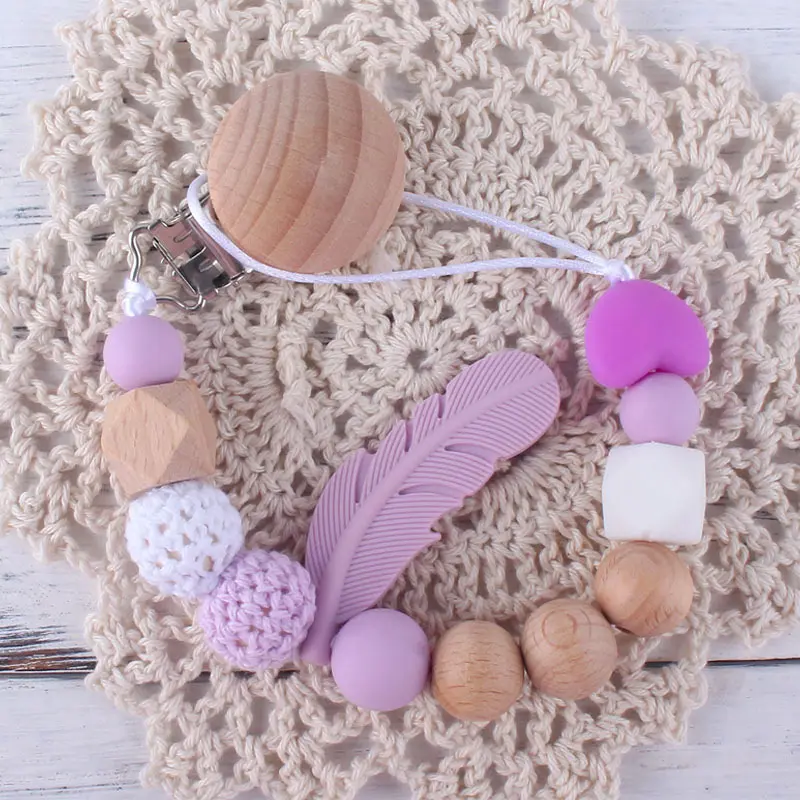 Baby Silicone Feather Bead Pacifier Chain Solid Color Nipple Holder Baby Accessories Cute Infant Kids Pacifier Clips