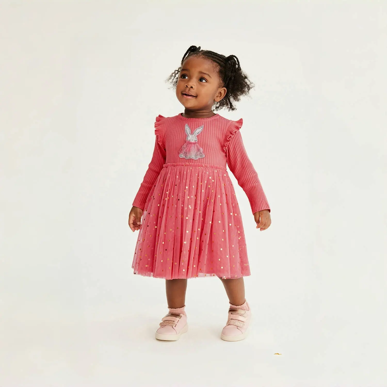 Girls' Dresses Rabbit Sweet Mesh Long Sleeved Dress Vestidos De Bebê 2-7 year