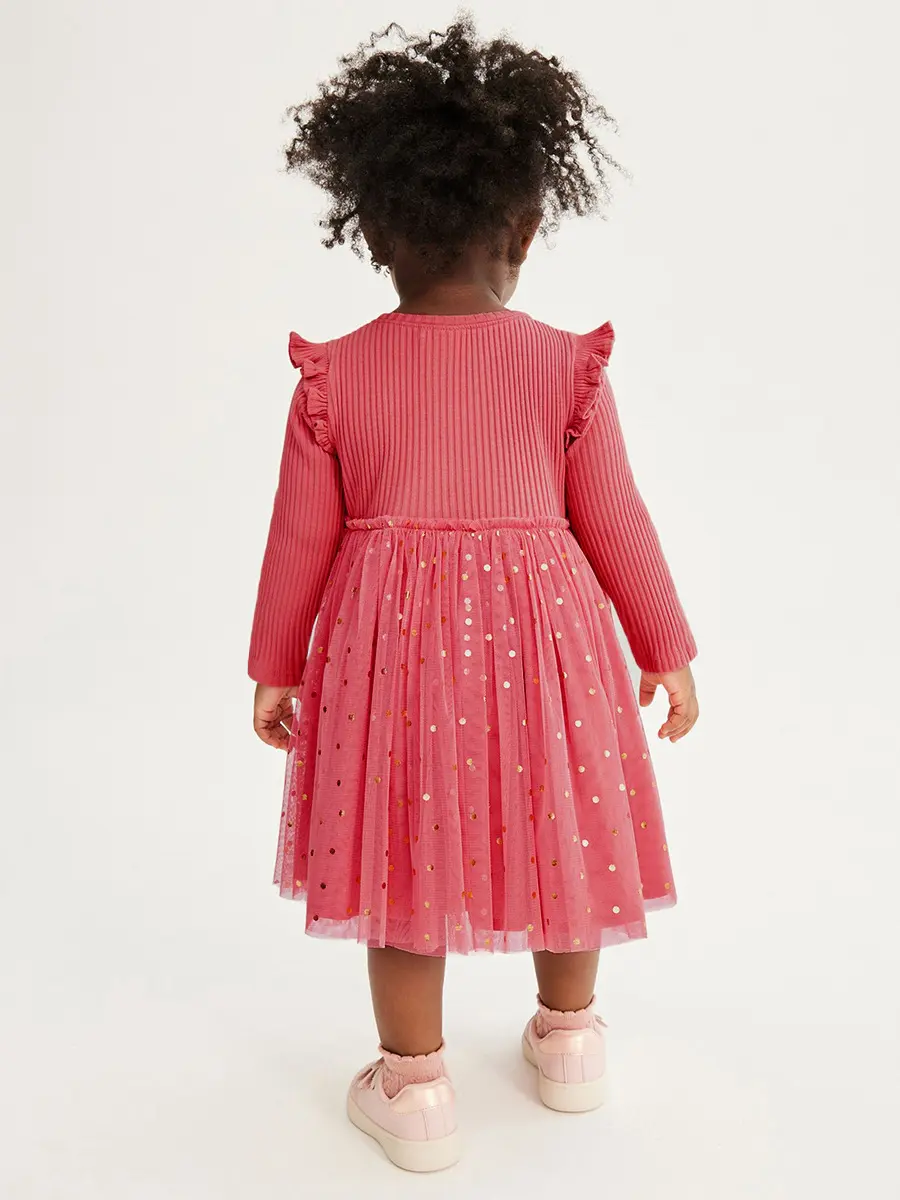 Girls' Dresses Rabbit Sweet Mesh Long Sleeved Dress Vestidos De Bebê 2-7 year