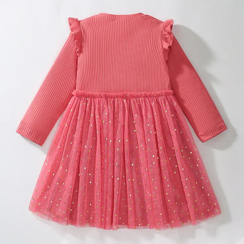 Girls' Dresses Rabbit Sweet Mesh Long Sleeved Dress Vestidos De Bebê 2-7 year