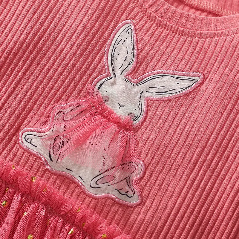 Girls' Dresses Rabbit Sweet Mesh Long Sleeved Dress Vestidos De Bebê 2-7 year