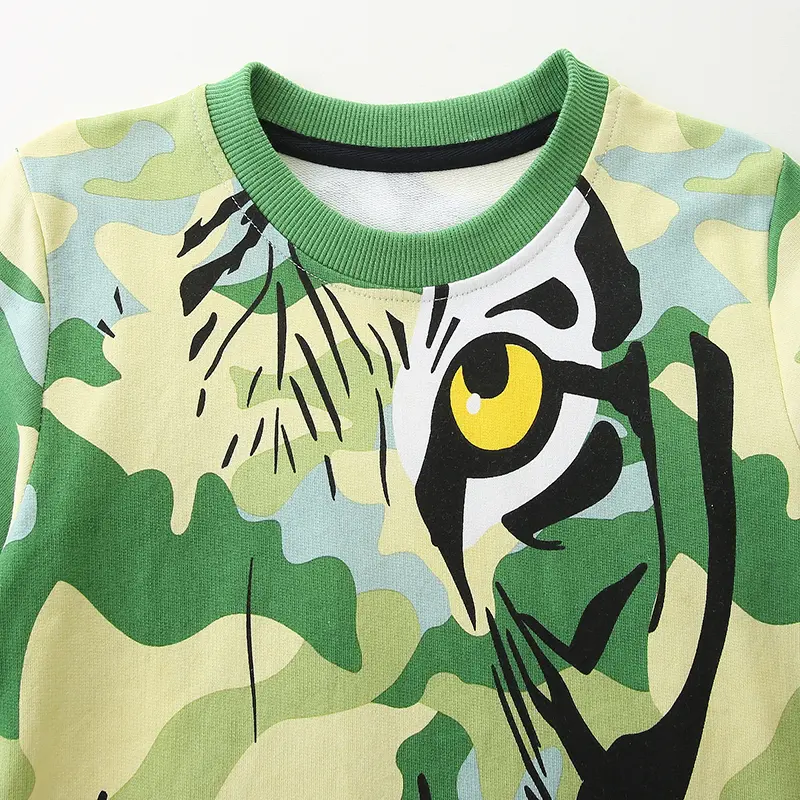 Boys' Camouflage Sweatshirt Bold Tiger Face Print, Long Sleeve & Stylish Adorable Toddler Boy Pullover