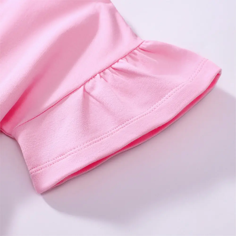 Girls' Pink Short - Sleeve Dress with Flutter Sleeves - Embroidered Bunny and Flower Design - Suitable for Ages 2-7 Years
