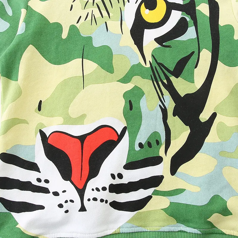 Boys' Camouflage Sweatshirt Bold Tiger Face Print, Long Sleeve & Stylish Adorable Toddler Boy Pullover
