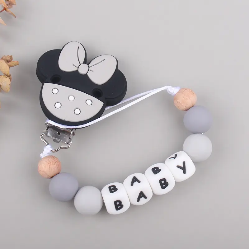 Personalized Name Baby Pacifier Holder BPA Free Clip & Chain Cute Cartoon Design, Safe Silicone, Baby Essentials