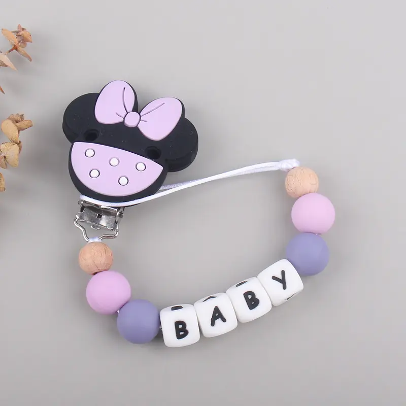 Personalized Name Baby Pacifier Holder BPA Free Clip & Chain Cute Cartoon Design, Safe Silicone, Baby Essentials