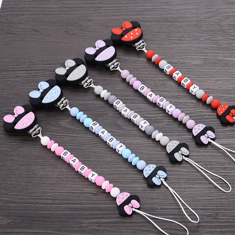 Custom English Silicone Letter Name Baby Bear Silicone Beads Pendant Pacifier Clips Chains Teether Baby Kawaii Toy Gifts