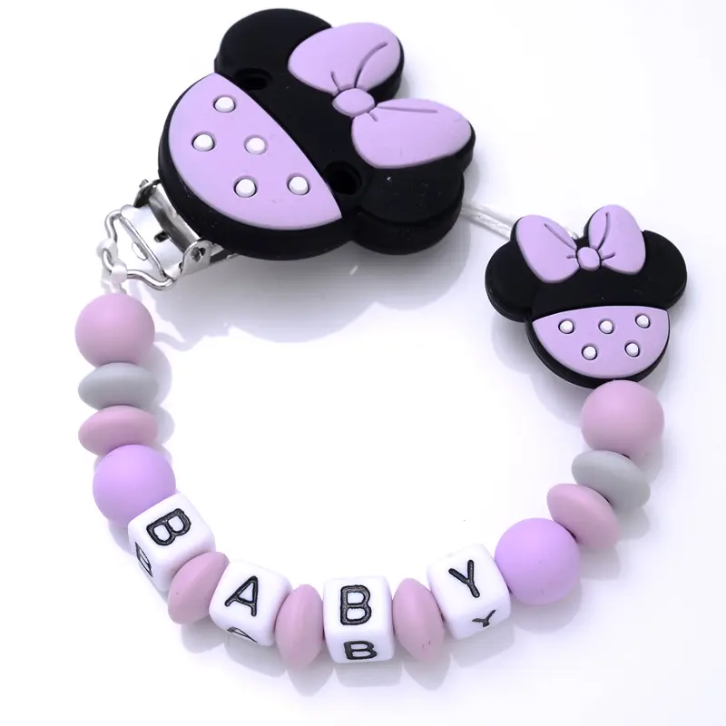 Custom English Silicone Letter Name Baby Bear Silicone Beads Pendant Pacifier Clips Chains Teether Baby Kawaii Toy Gifts